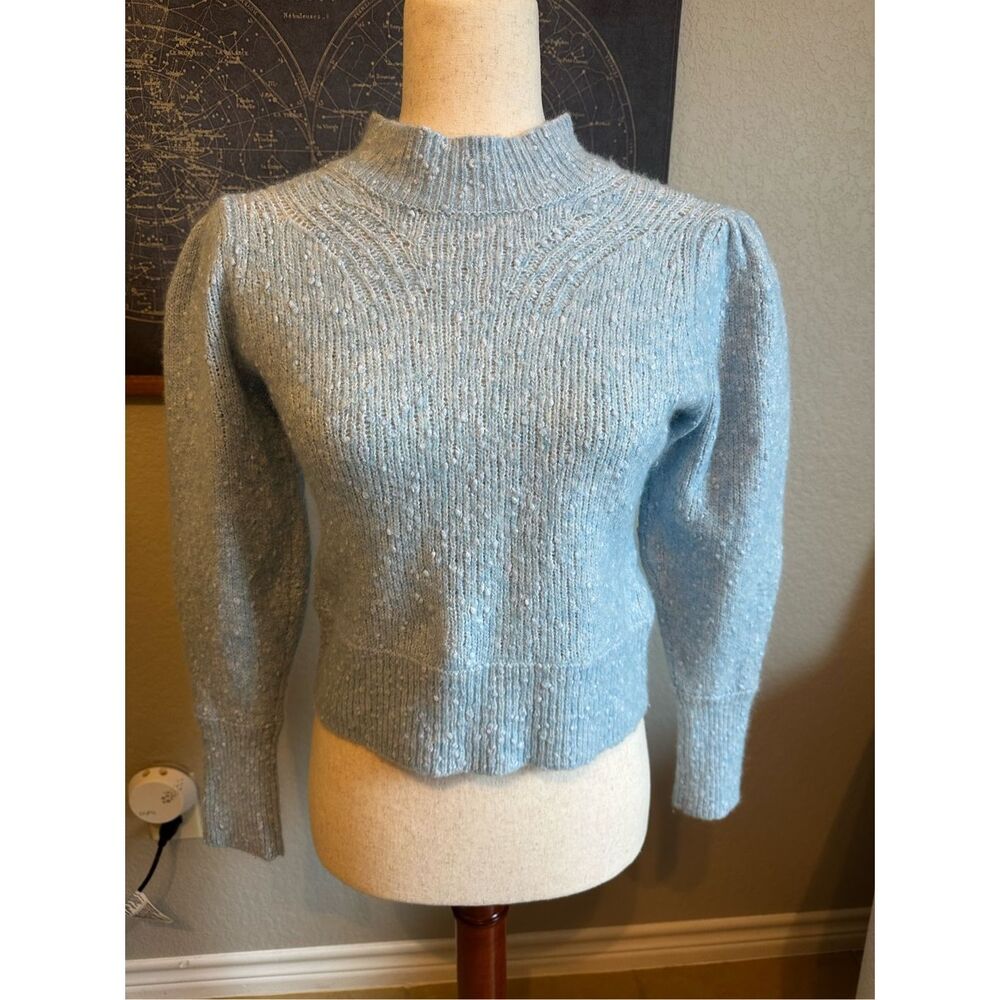 Rebecca Taylor Optic Tweed Balloon Sleeve Blue White Pullover Sweater Size Small